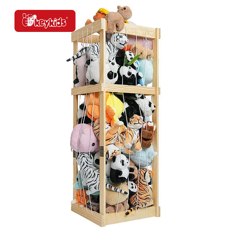 Wooden Plush Toy Storage Tower - Multi-Layer Stuffed Animal Organizer for Kids' Room Organization W08C407